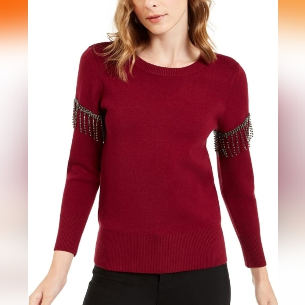 NWT Large Edgy Holiday Sweater with Dangling Smoke Grey Crystals on Slee…